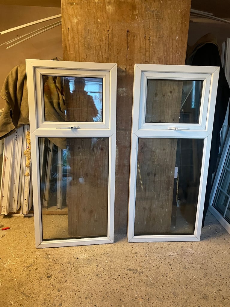H 142.5 x W 62 cm - MATCHING PAIR UPVC DOUBLE GLAZED WINDOWS - £60 EACH (REF: SJ461 PAIR)