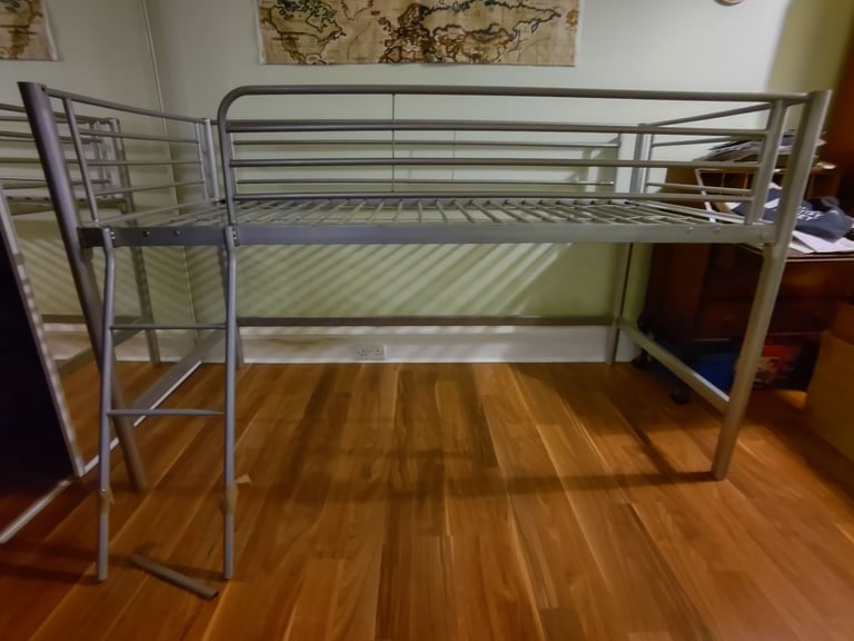 image for Mid sleeper metal bed with broken step on ladder