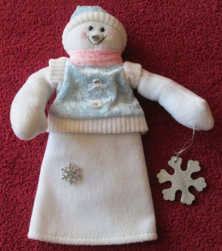 'TOP OF TREE DECORATION' - 'SNOWMAN' 10" LONG, HOLDING SNOWFLAKE, BLUE JUMPER/HAT
