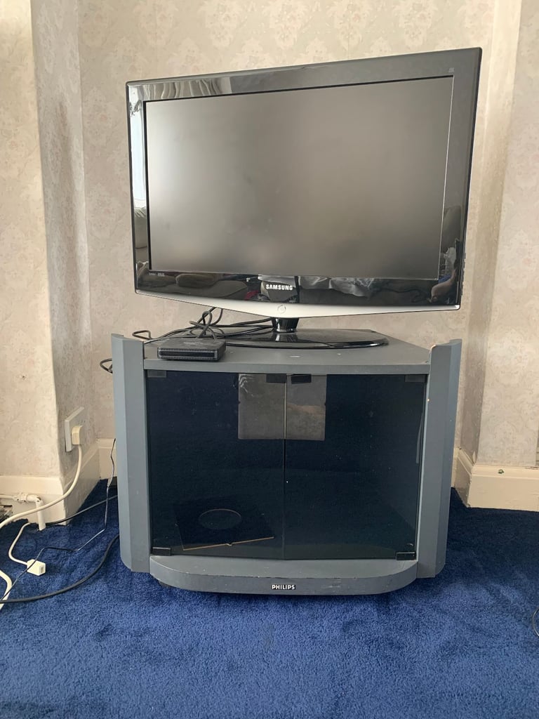 image for Philips Black TV Stand with Smoked Glass Doors