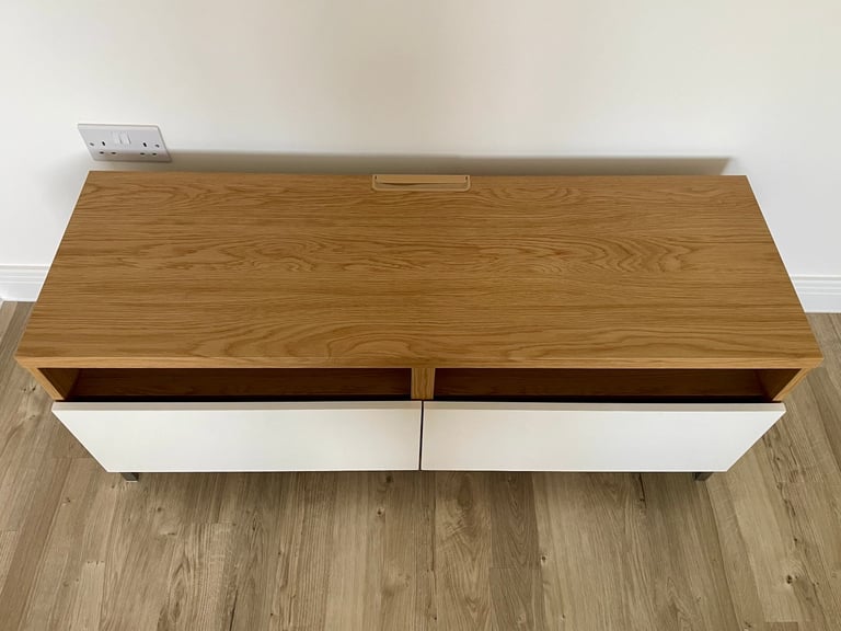 IKEA 2x Besta TV Bench/Stand/Cabinet with Drawers - Oak & White