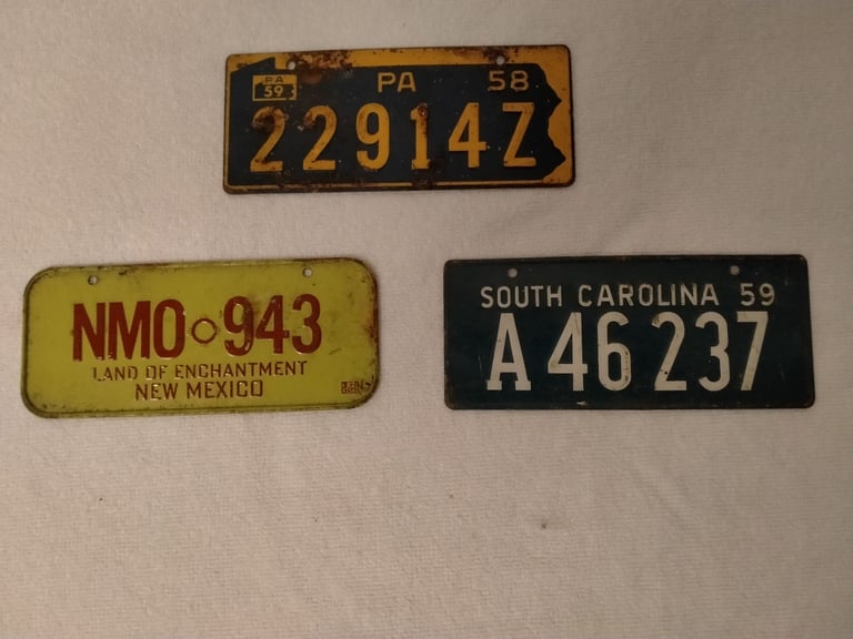 image for Vintage USA state  License Plates. New Mexico, Pennsylvania, South Carolina