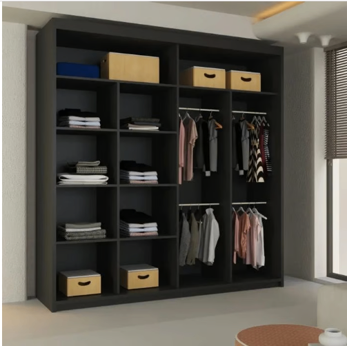 Brand New - Lisbon Mirror Sliding Door Wardrobe - Black - SAME/NEXT DAY DELIVERY