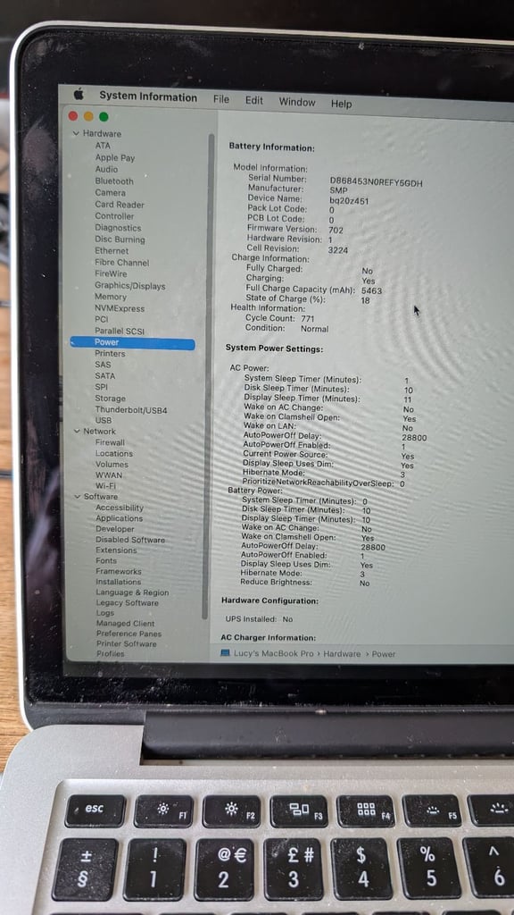 MacBook Pro 2015 13inch 500Gb 8Gb 83%-battery health, with power supply