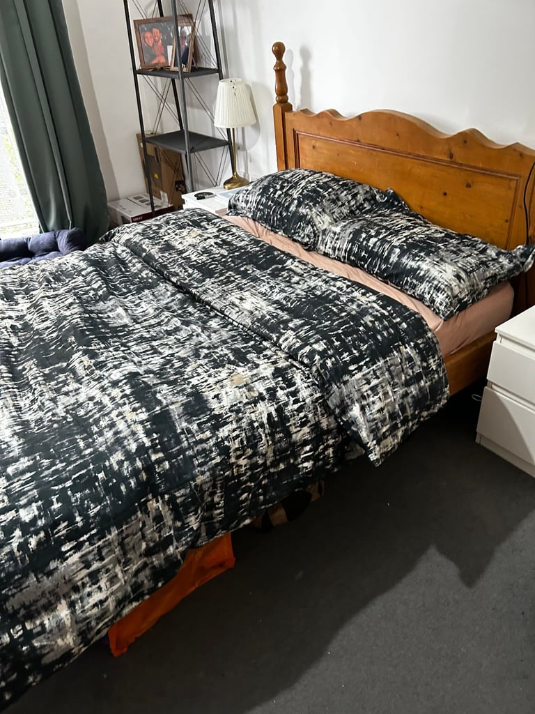 image for Wooden Double Bed + 2 Bedside Tables + Mattress – Combo or Separate Sale