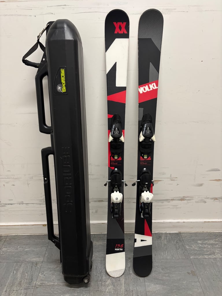image for Volkl 138 Mantra kids skis with travel hard case 