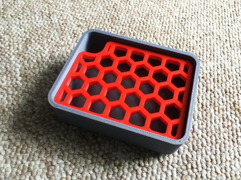 3D Printed Sponge Tray Soap Dish in Red & Grey