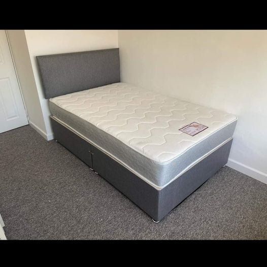 double velvet fabric bed with base and headboard and memory foam mattress