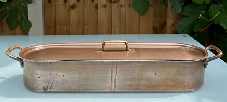 LARGE VINTAGE FRENCH COPPER FISH KETTLE, POISSONIERE, POACHER, L70cm - TOURNUS FRANCE - WILL POST!