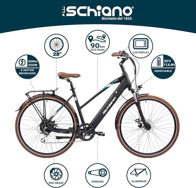 F.lli Schiano E-Voke 28 inch Electric Trekking Bike 250W Motor 36V 11.6Ah Battery Shimano NEW SEALED