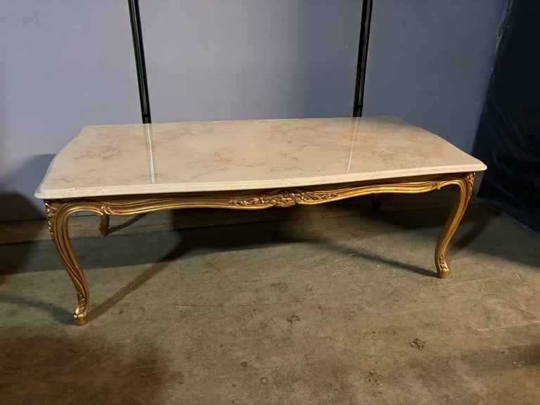 Large marble top gilt frame coffee table 