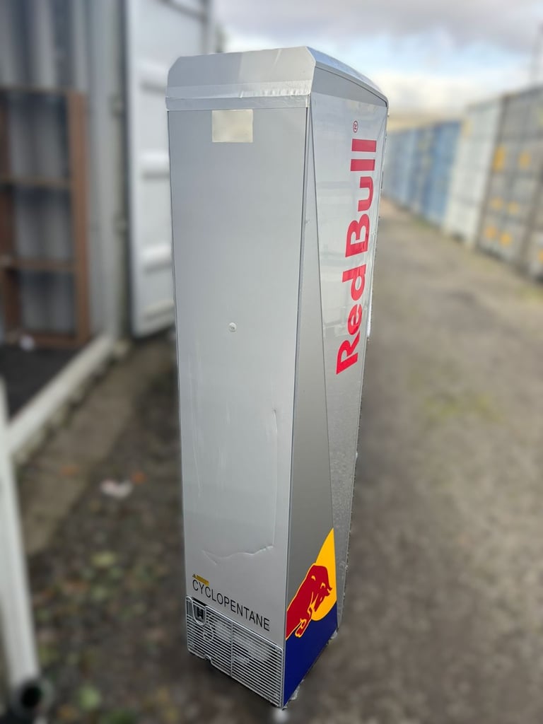Red Bull Upright Display Fridge – Fully Working – Blue LED Lighting – £700