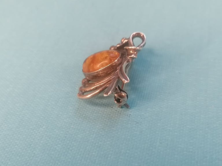 A Lovely Vintage Silver  with Baltic see Amber stone Brooch.  