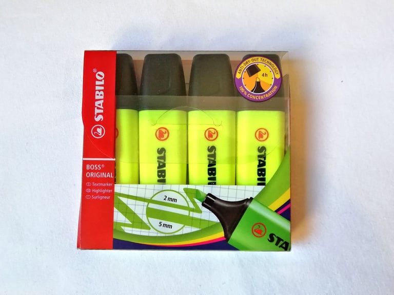 image for Pack of 4 yellow "Stabilo Boss" highlighter pens