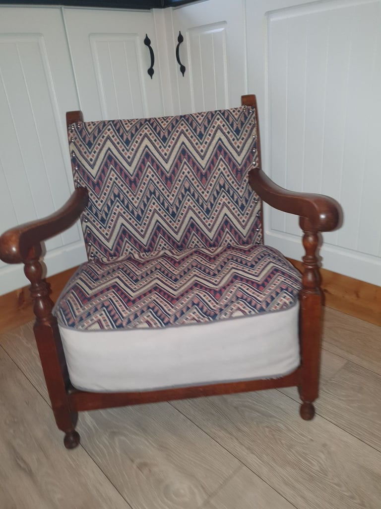 image for Solid oak Victorian childs nursing chair newly upholstered 