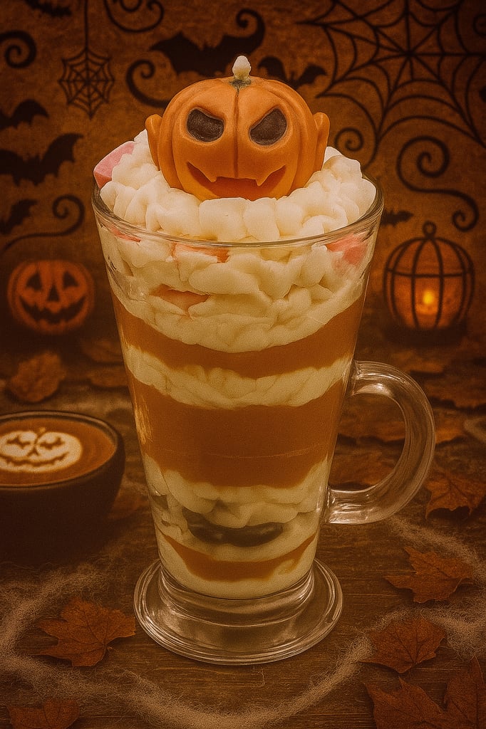 image for Marshmallow Pumpkin Latte Candle – Halloween Soy Wax Treat, 286g, 55hr Burn