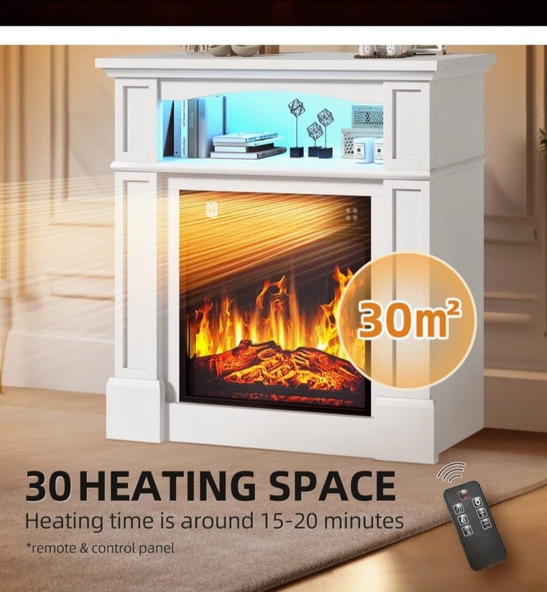 Russel Lark Manor Electric Fireplace with LED Storage Shelf