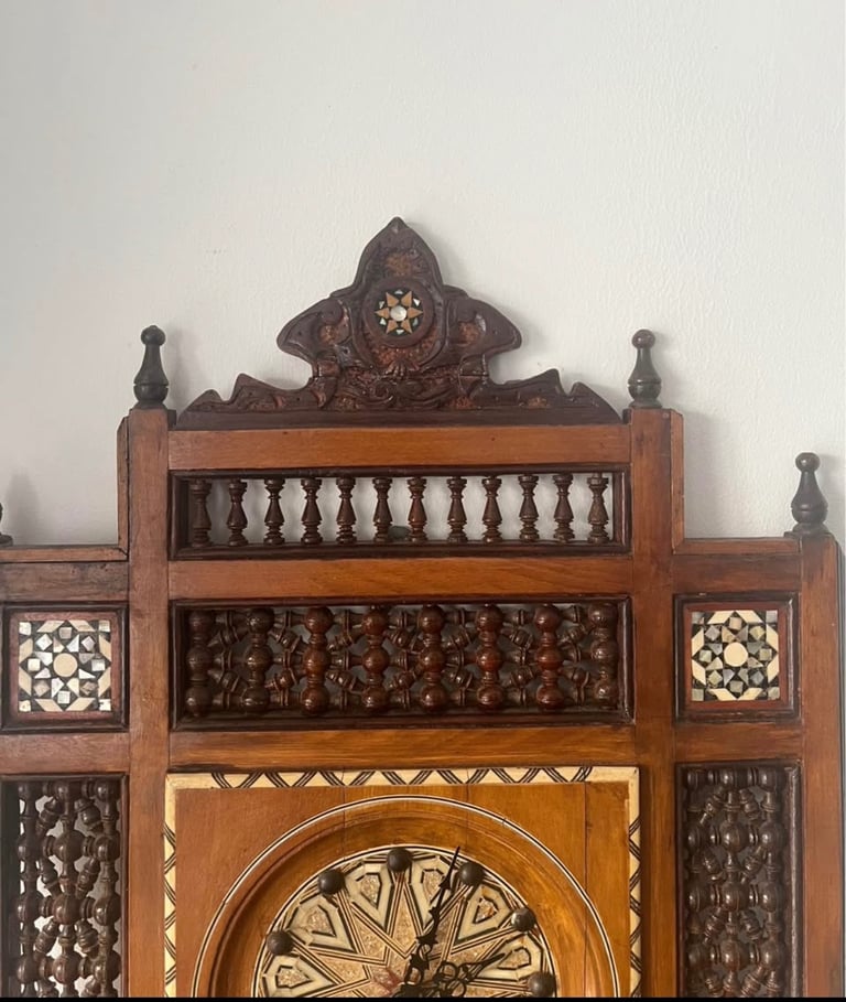 Beautiful antique hand made clock with mother of pearl inlay