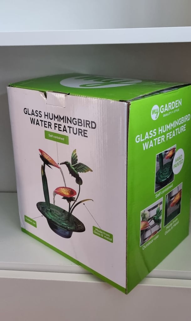 Boxed Glass Hummingbird Water Feature - Brand new