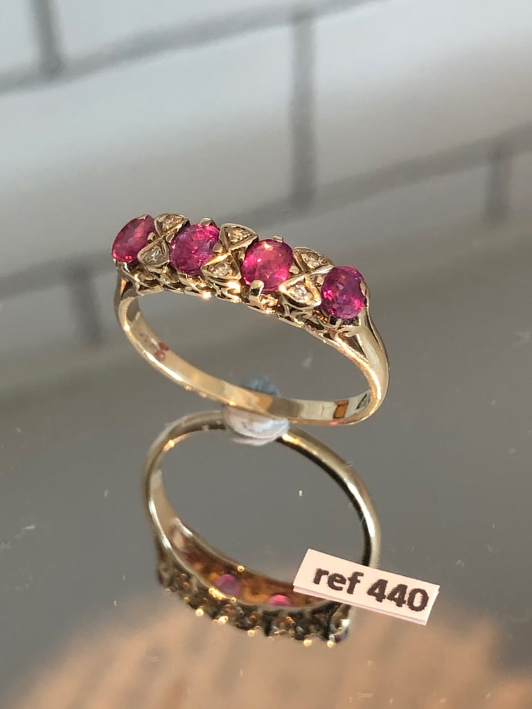 image for Ruby & Diamond Solid Gold Ring Hallmarked