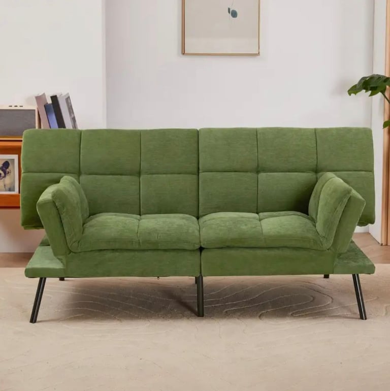 image for New 6ft Green Chenille Click Clack Sofa Bed 3 Seater Futon Couch Sale