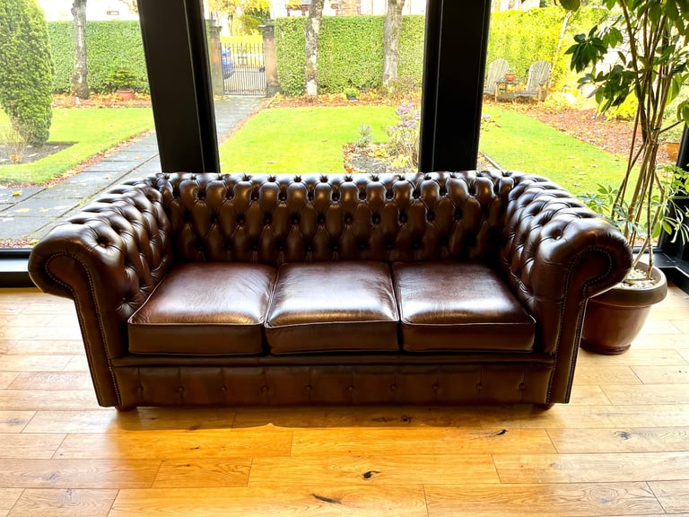 Leather Roll Top Chesterfield Sofa