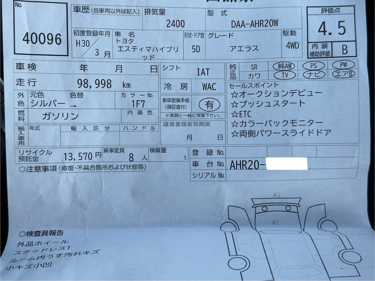 2019 TOYOTA ESTIMA HYBRID 12/2019 (69 PLATE) PURPLE 7 SEATER HALF LEATHER 