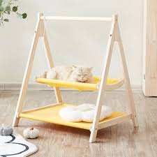 image for Solid Wood Cat Double-Layer Hammock Universal Cat Bed Washable Kitten Swing