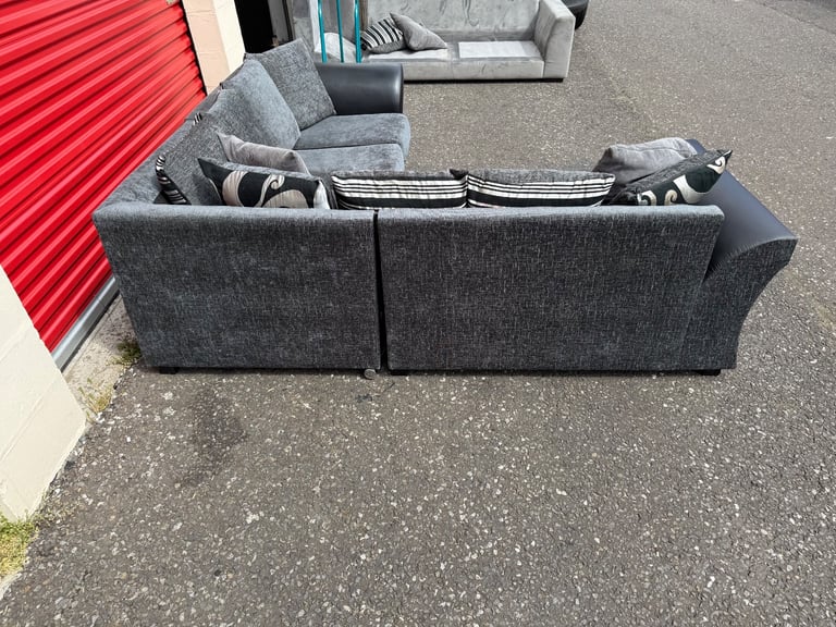 Delivery Available - Grey & Black Corner Sofa