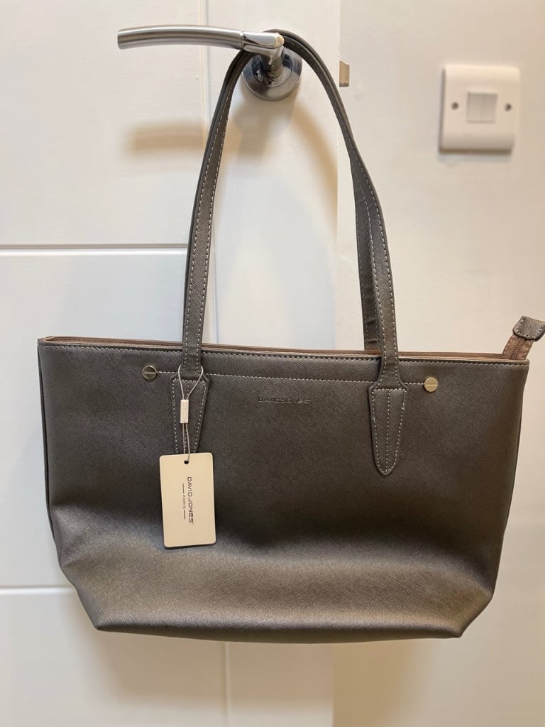 Tote bag, silver / grey, by David Jones, brand new