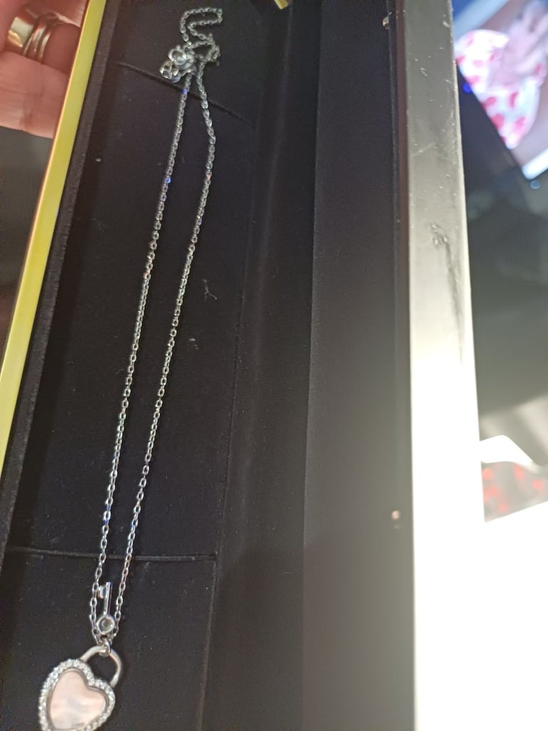 Beautiful Mother of Pear heart & Key 925 Necklace New 