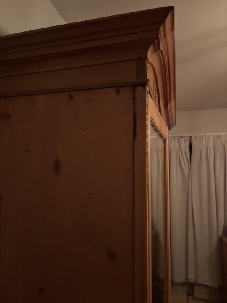 Vintage Art Nouveau large double pine wood wardrobe