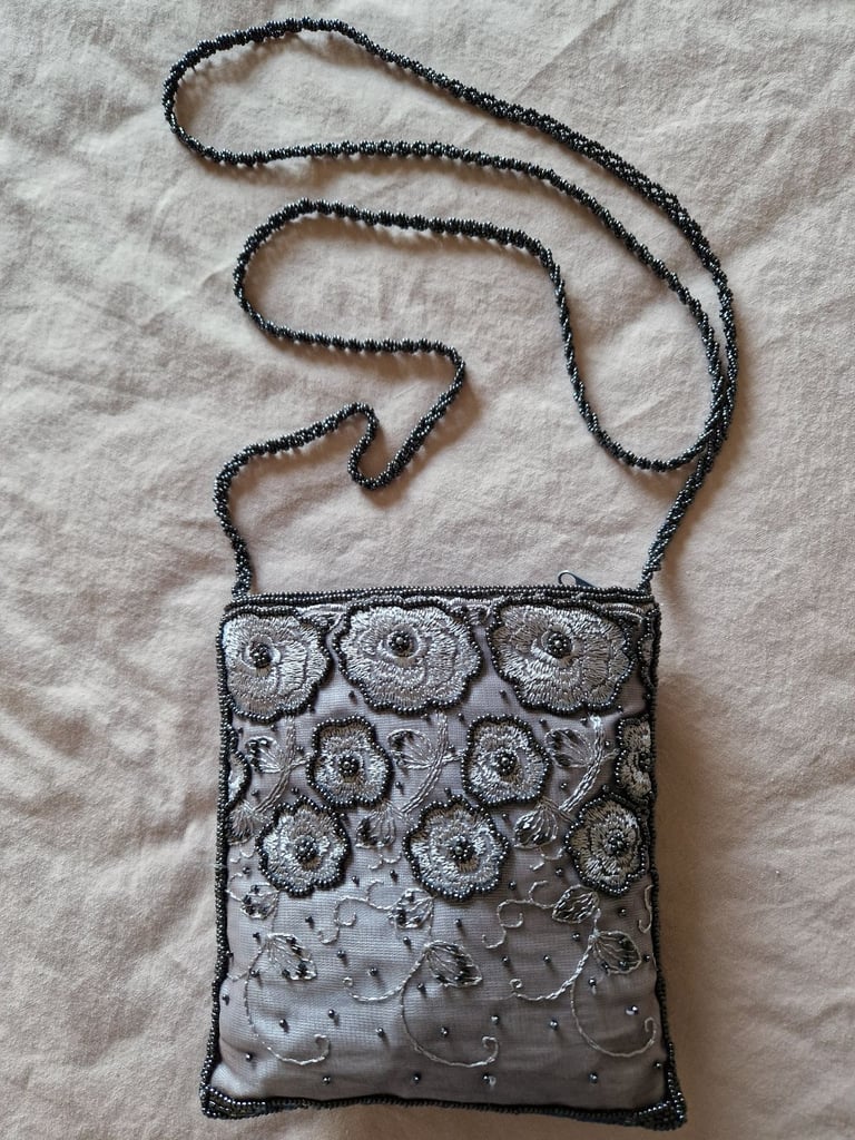 Ladies Grey/Black evening Bag with Shoulder  strap