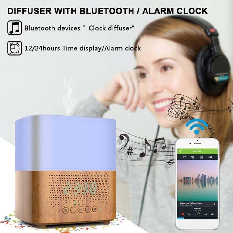 Smart Oil Diffuser + Bluetooth Speaker + Digital Alarm Clock + 7 LED Therapy Night Light