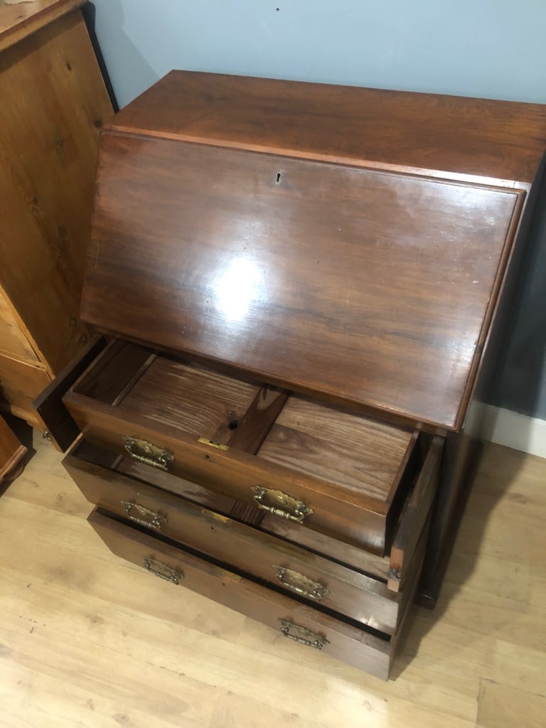 Antique wooden writing desk bureau with drawers 