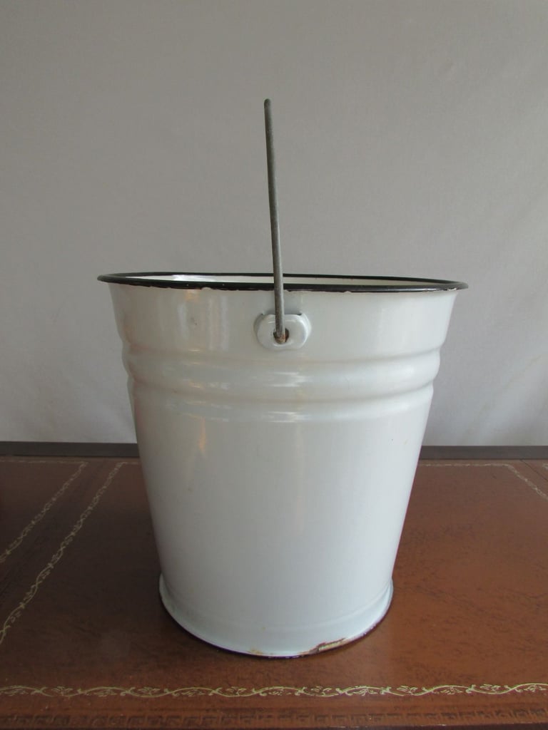 Old Vintage White Enamel Bucket Made In USSR