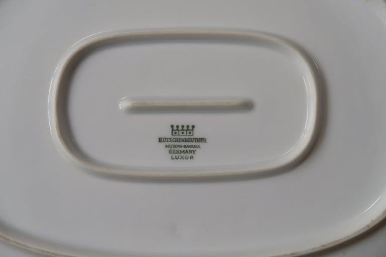 image for mid 60’s West German dinner service white china, with embossed design and gold band 