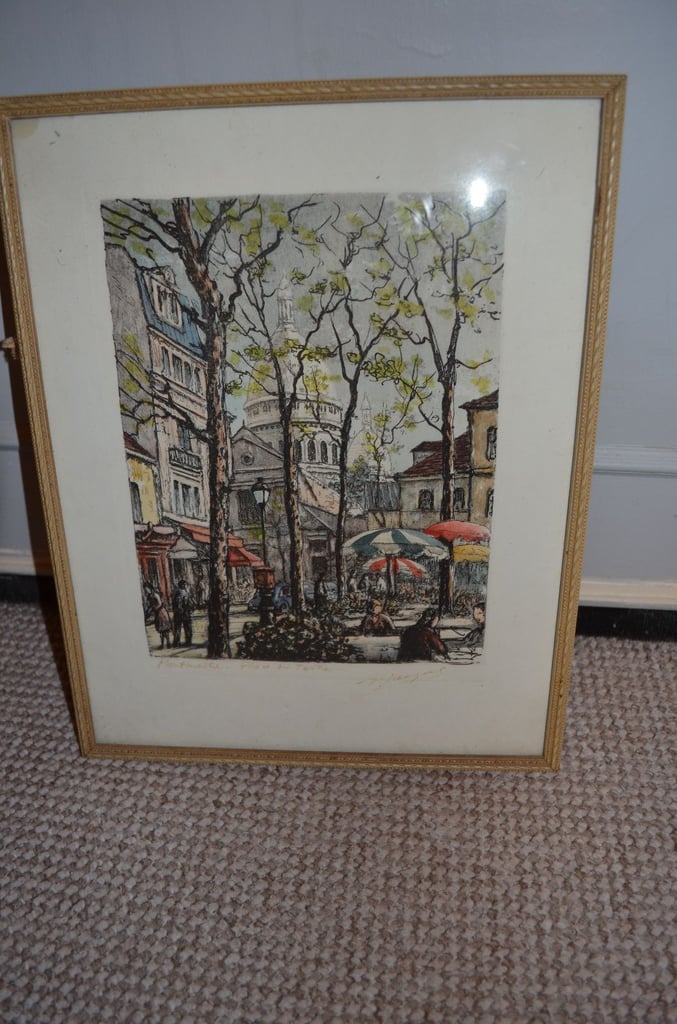 vintage  Montmartre France Paris cafe scense signed original 