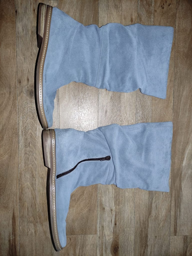 Womens EAST Side Zip Knee High Soft Suede Boots Blue Flats Size 6