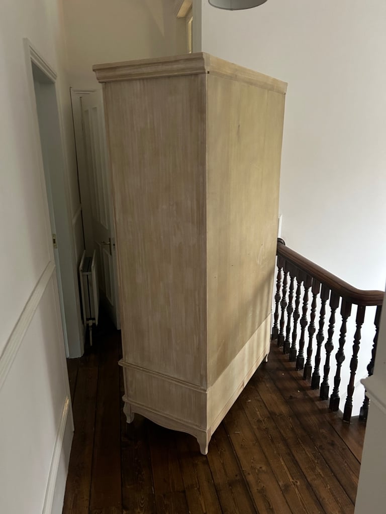 Large French-style Double Wardrobe – Two-Piece | Solid Wood | Distressed Finish