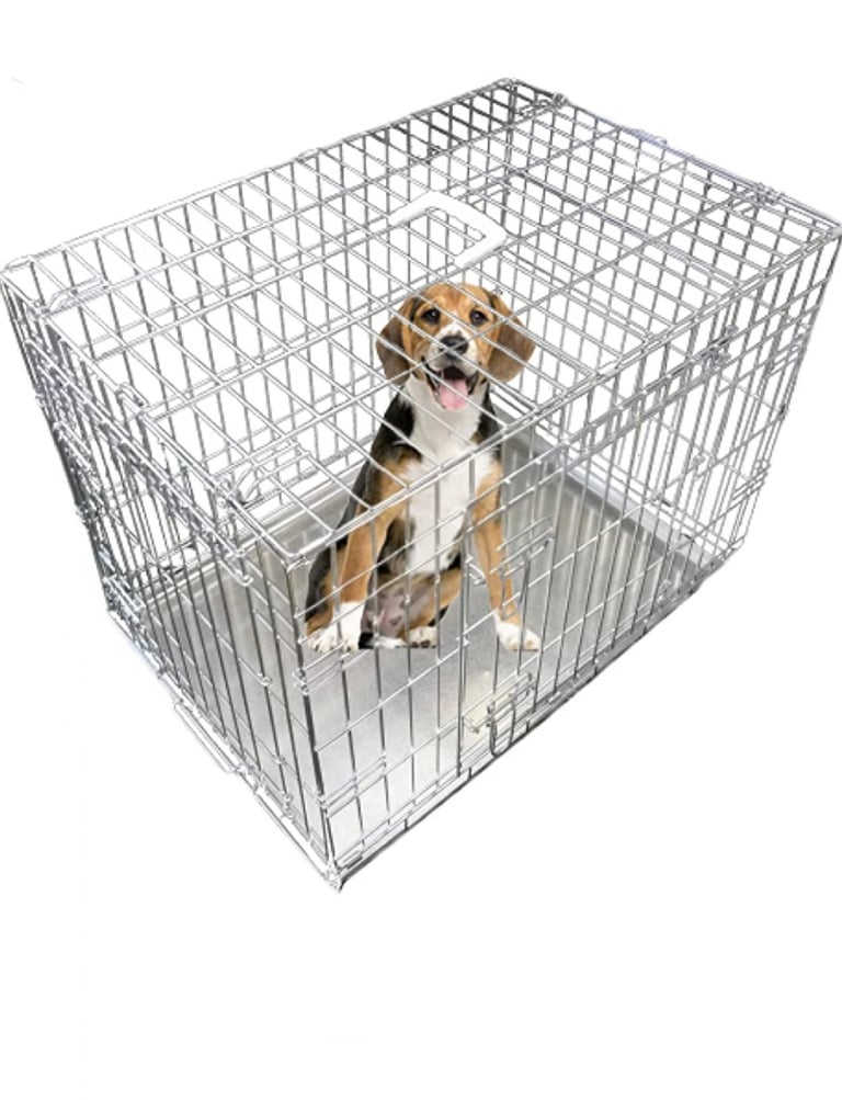 Ellie-Bo Dog Cage Medium 30 inch Silver Folding 2 Door Crate