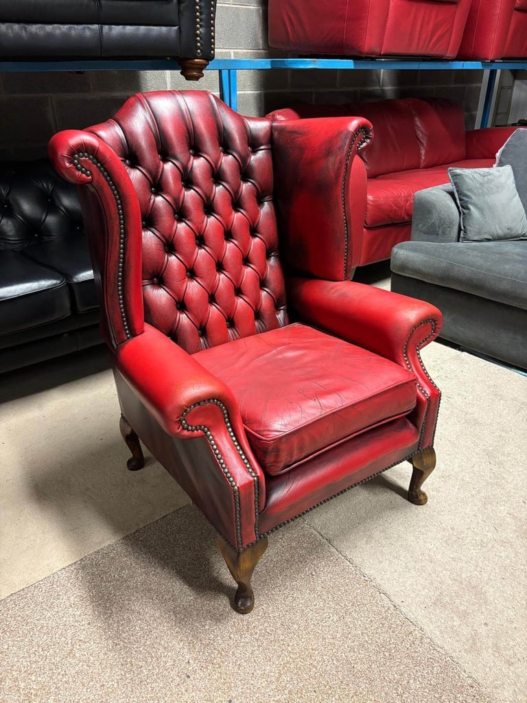 Oxblood Leather CHESTERFIELD Wingback Chair 