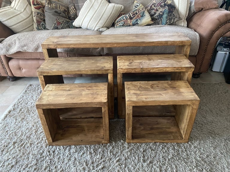 Double nest of tables Rustic, Hand Made reclaimed wood country cottage