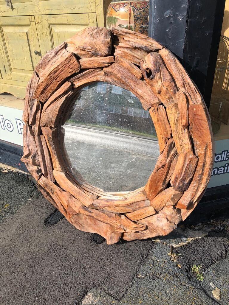Large Driftwood Round Mirror 