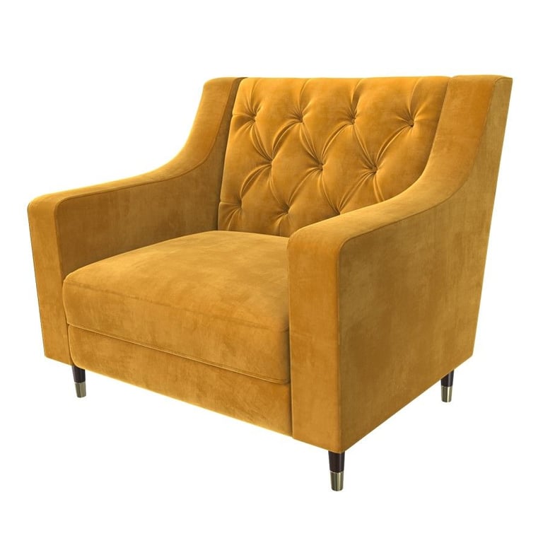 Buttoned Velvet Armchair & Footstool in Mustard - Cole