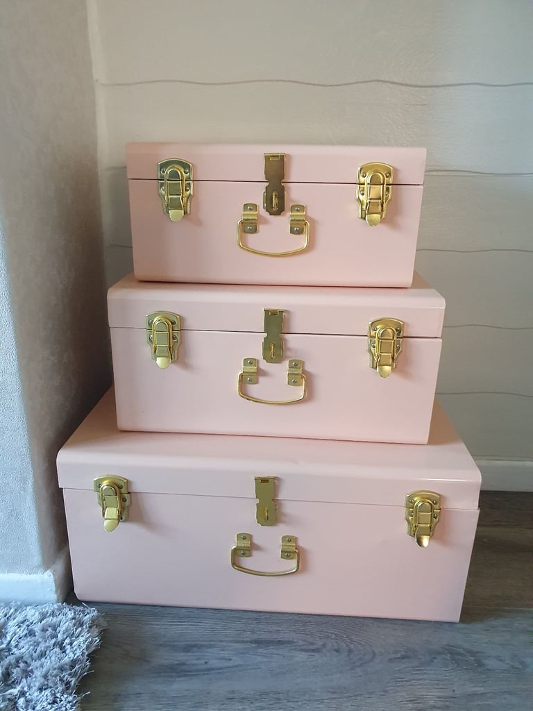 image for Pink/peach 3x metal storage trunks case's 