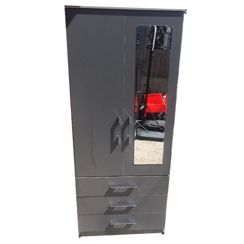 2 Door 3 Drawer Mirror Wardrobe - Grey