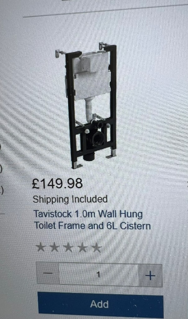 Tavistock 1.0m Wall Hung Toilet Frame and 6L Cistern - New, boxed