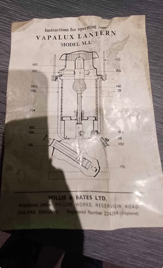 Vapalux Willis Bates Camping Lamp Lantern Model M1