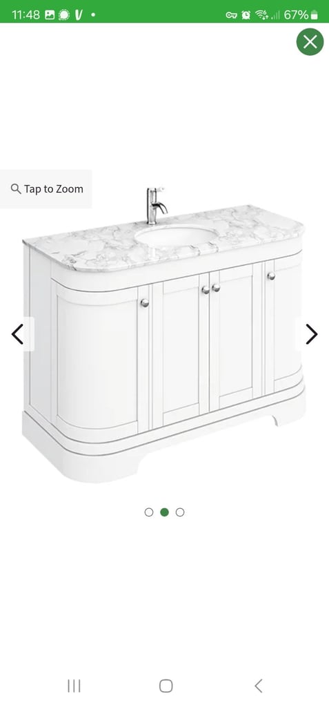 Hardly used Period Bathroom Co. 1220mm Curved Vanity Unit with White Marble Basin Top - White
